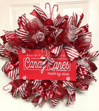 Candy Cane Christmas Wreath, Red and White Candy Wreath