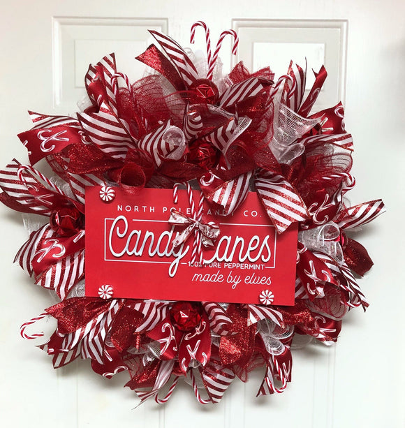 Candy Cane Christmas Wreath, Red and White Candy Wreath