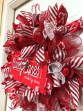 Candy Cane Christmas Wreath, Red and White Candy Wreath