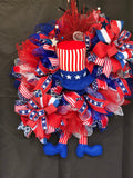 Patriotic Uncle Sam Wreath, Red White and Blue Wreath, Patriotic Wreath