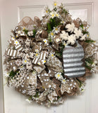 Farmhouse Mason Jar Wreath,  Mason Jar Spring Wreath, Farmhouse cotton Wreath, Cotton Wreath, Natural Wreath, Mason Jar Wreath