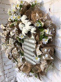 Farmhouse Mason Jar Wreath,  Mason Jar Spring Wreath, Farmhouse cotton Wreath, Cotton Wreath, Natural Wreath, Mason Jar Wreath