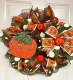 Fall Harvest Wreath with Hand Painted Pumpkin Sign