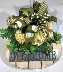 Pumpkin Wall Door Decor, Welcome Everyday Decor, Round Welcome Hanger, Green and Natural hanger