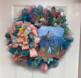 Coastal Wreath,Mermaid,Beach wreath for front door,Hotel Decor,Nautical wreath, Beach wreath ,Everyday Wreath , Mermaid door hanger,