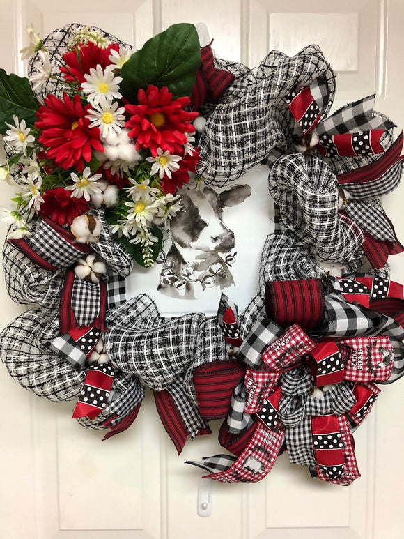 Farm House Cow Wreath, Heifer Wreath, Plaid Cow Wreath, Christmas Wreath,