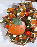 Fall Harvest Wreath with Hand Painted Pumpkin Sign