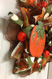 Fall Harvest Wreath with Hand Painted Pumpkin Sign