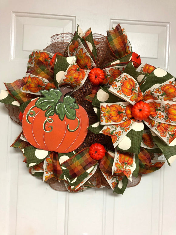 Fall Pumpkin Wreath with Sunflowers, Fall Harvest Wreath with Pumpkins