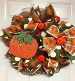 Fall Harvest Wreath with Hand Painted Pumpkin Sign