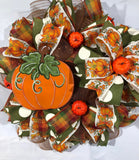 Fall Harvest Wreath with Hand Painted Pumpkin Sign