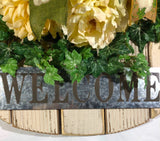 Pumpkin Wall Door Decor, Welcome Everyday Decor, Round Welcome Hanger, Green and Natural hanger