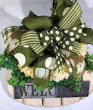 Pumpkin Wall Door Decor, Welcome Everyday Decor, Round Welcome Hanger, Green and Natural hanger