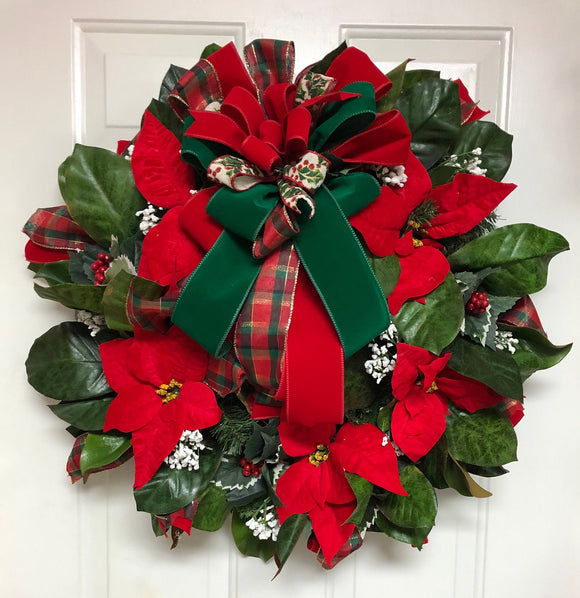 Traditional Classy Poinsettia Christmas Wreath