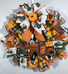 Rustic Fall Truck and Pumpkins Wreath, Wreath For Fall