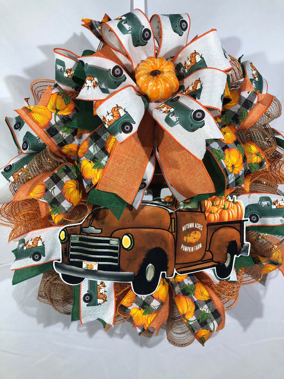 Fall Truck Wreath, Front Door Wreath, Buffalo Plaid Wreath, Fall Farmhouse Decor