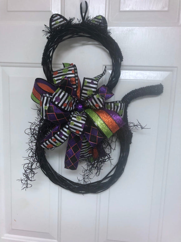 Halloween Black Cat Door Hanger Wreath