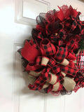 Buffalo Plaid Evergreen Merry Christmas Wreath