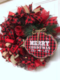 Buffalo Plaid Evergreen Merry Christmas Wreath