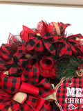 Buffalo Plaid Evergreen Merry Christmas Wreath