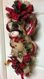 Rustic Snowman Wreath, Red and Black Plaid Snowman, Deco Mesh Snowman Swag