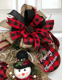 Rustic Snowman Wreath, Red and Black Plaid Snowman, Deco Mesh Snowman Swag