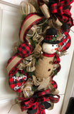 Rustic Snowman Wreath, Red and Black Plaid Snowman, Deco Mesh Snowman Swag