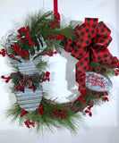 Rustic Deer Wreath, Wreath for Front Door, Farmhouse Christmas Wreath