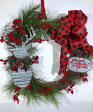 Rustic Deer Wreath, Wreath for Front Door, Farmhouse Christmas Wreath