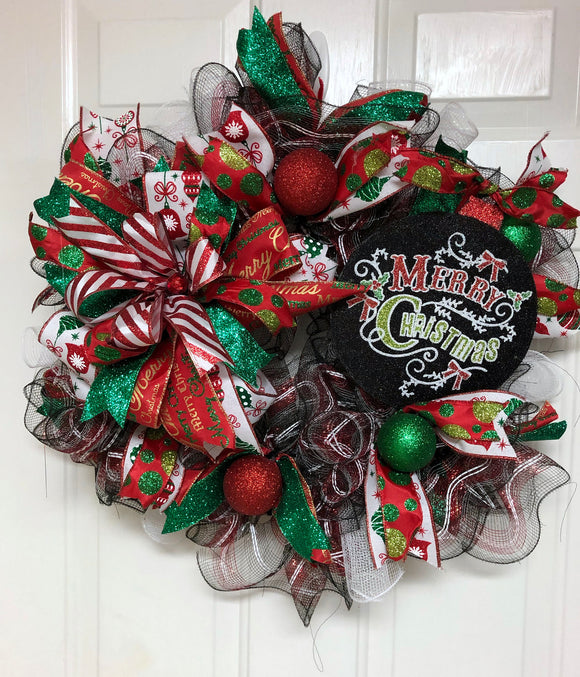 Traditional Red and Green Sparkle Christmas Wreath