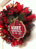 Buffalo Plaid Evergreen Merry Christmas Wreath