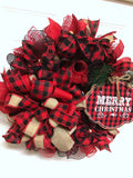 Buffalo Plaid Evergreen Merry Christmas Wreath