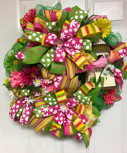 Spring Birdhouse Wreath, Birdhouse Wreath, Flower and Bird Wreath, Creative Designs by JL