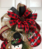 Rustic Snowman Wreath, Red and Black Plaid Snowman, Deco Mesh Snowman Swag