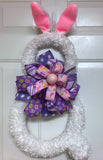 Purple Bunny Wreath, Easter Bunny Wreath, Bunny Door Hanger, Bunny Decor, Spring Bunny