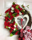 Valentine Red and White Floral Grapevine Wreath, Elegant Valentine Wreath, Heart Grapevine Wreath, Grapevine Valentine Wreath