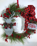 Rustic Deer Wreath, Wreath for Front Door, Farmhouse Christmas Wreath