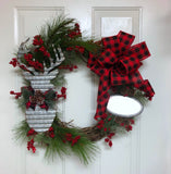 Rustic Deer Wreath, Wreath for Front Door, Farmhouse Christmas Wreath