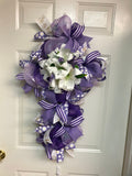 Easter Cross Lavender and White Wreath, Cross Wreath, Wreath Cross, Purple Wreath Cross, Church Wreath Decor