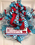 Summer Red and Turquoise Cherry Wreath, Welcome Cherry Theme Wreath