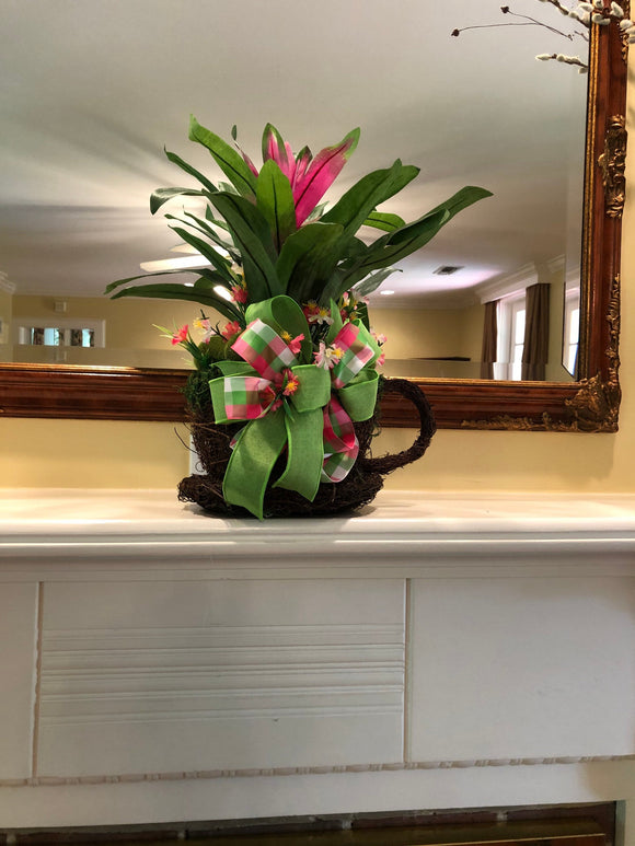 Bougainvillea Tea Cup and Saucer Floral Arrangement, Beautiful Tea Cup and Saucer Floral Arrangement, Creative Designs By JL