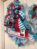 Summer Red and Turquoise Cherry Wreath, Welcome Cherry Theme Wreath