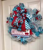 Summer Red and Turquoise Cherry Wreath, Welcome Cherry Theme Wreath