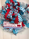 Summer Red and Turquoise Cherry Wreath, Welcome Cherry Theme Wreath