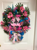 Tropical Flamingo Hibiscus Luau Hawaii Wreath for front door