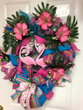 Tropical Flamingo Hibiscus Luau Hawaii Wreath for front door