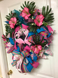 Tropical Flamingo Hibiscus Luau Hawaii Wreath for front door