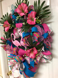 Tropical Flamingo Hibiscus Luau Hawaii Wreath for front door