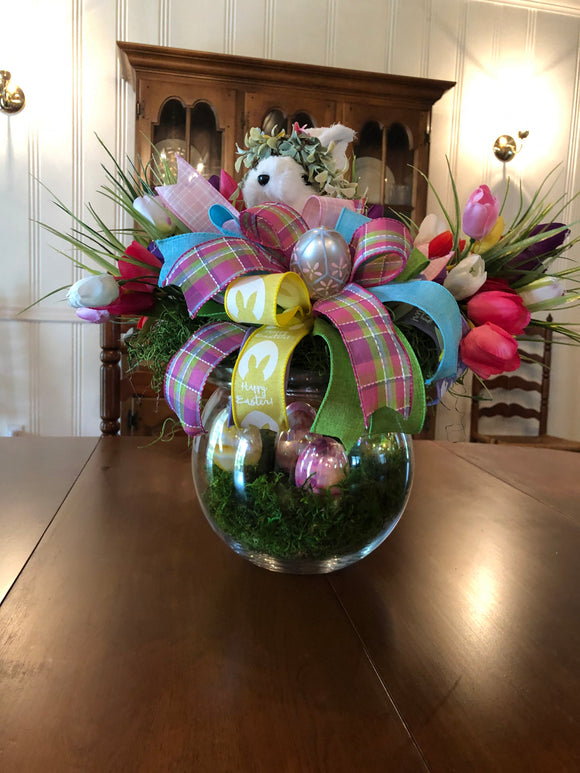 Easter Bunny Tulip Arrangement, Easter Table Arrangement, Creative Designs by JL.