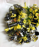 Yellow Bumble Bee Bicycle Wheel Wreath